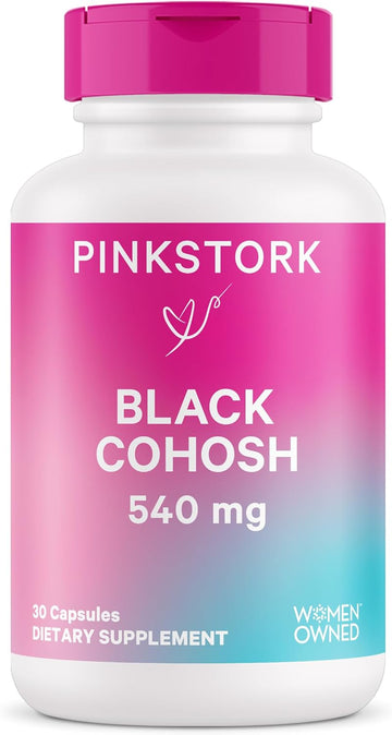 Pink Stork Black Cohosh Supplements For Women - Perimenopause & Menopause Support For Hormone Balance - Hot Flash, Night Sweat & Happy Mood Support - 30 Capsules 540 Mg Pure Black Cohosh