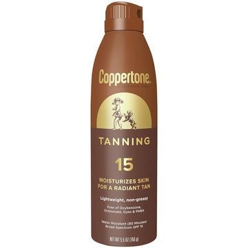 Coppertone Tanning Sunscreen Spray, Water Resistant Spray Sunscreen SPF 15, Broad Spectrum SPF 15 Sunscreen, 5.5 Fl Oz (Pack of 1)