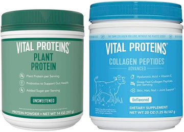 Vital Proteins Collagen Peptides Powder 20 Oz Unflavored + 14 Oz Unsweetened Plant Protein Powder