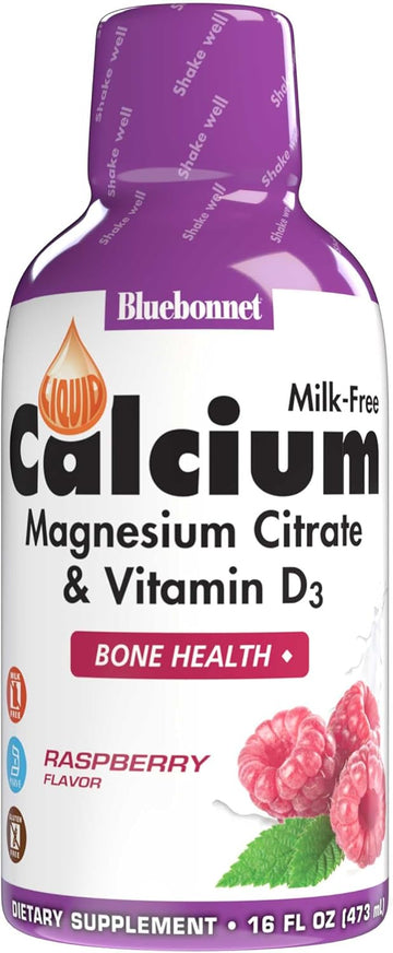 Bluebonnet Bluebonnet Nutrition Liquid Calcium Citrate Magnesium Citrate, Vitamin D3, Bone Health, Gluten Free, Soy Free, Milk Free, Kosher, 32 Servings, Raspberry Flavor, 16 Fl Oz (Pack Of 1)