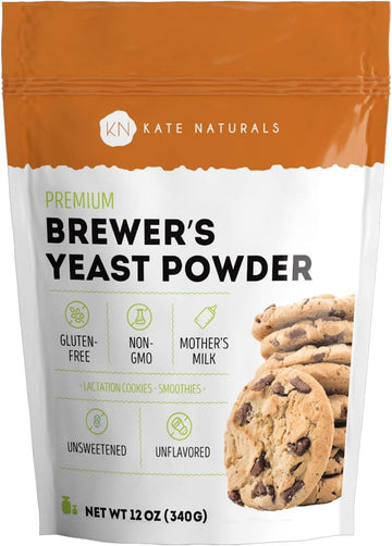 Brewers Yeast Powder For Lactation To Boost Mother'S Milk - Kate Naturals. Brewer'S Yeast Powder For Lactation Cookies. Gluten Free & Non-Gmo Lactation Supplement. Edible For Dogs & Ducks (12Oz)
