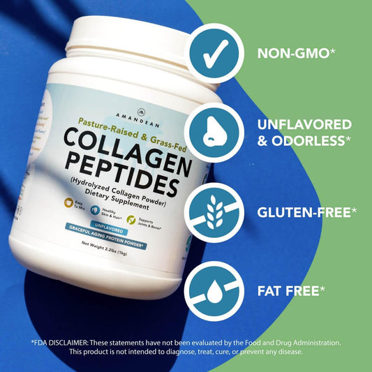 Amandean Collagen Peptides Powder 1Kg. Grass-Fed, Enzymatically Hydrolyzed, Type 1 & 3. Agglomerated, Easy To Mix, Unflavored, Non-Gmo. Protein With 18 Amino Acids For Healthy Skin, Hair, Nails