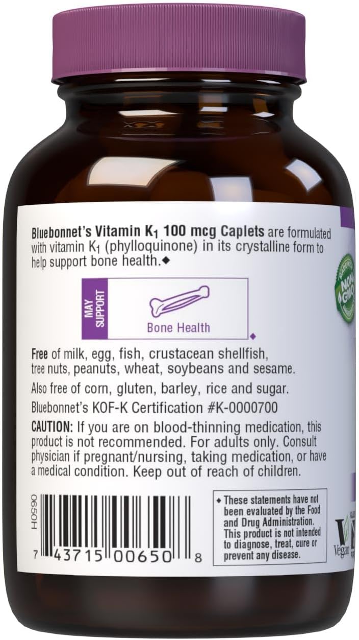 Bluebonnet Vitamin K1 Caplets, 100 Count