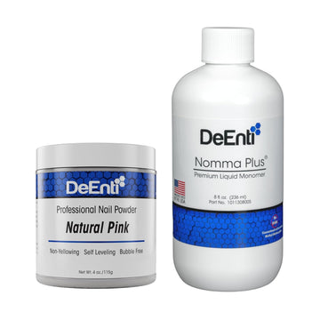 Deenti Nail Powder And Liquid Monomer Set - 4Oz Natural Pink Acrylic Nail Powder Dip For Nails + 8Oz Nomma Plus Professional Liquid Monomer