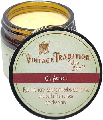 Vintage Tradition Oh Aches! Tallow Balm Supports Joint And Muscle Health β Beef Tallow Grass Fed Balm With Wintergreen, Peppermint, And Lime Essential Oil Blend, 2 Fl. Oz