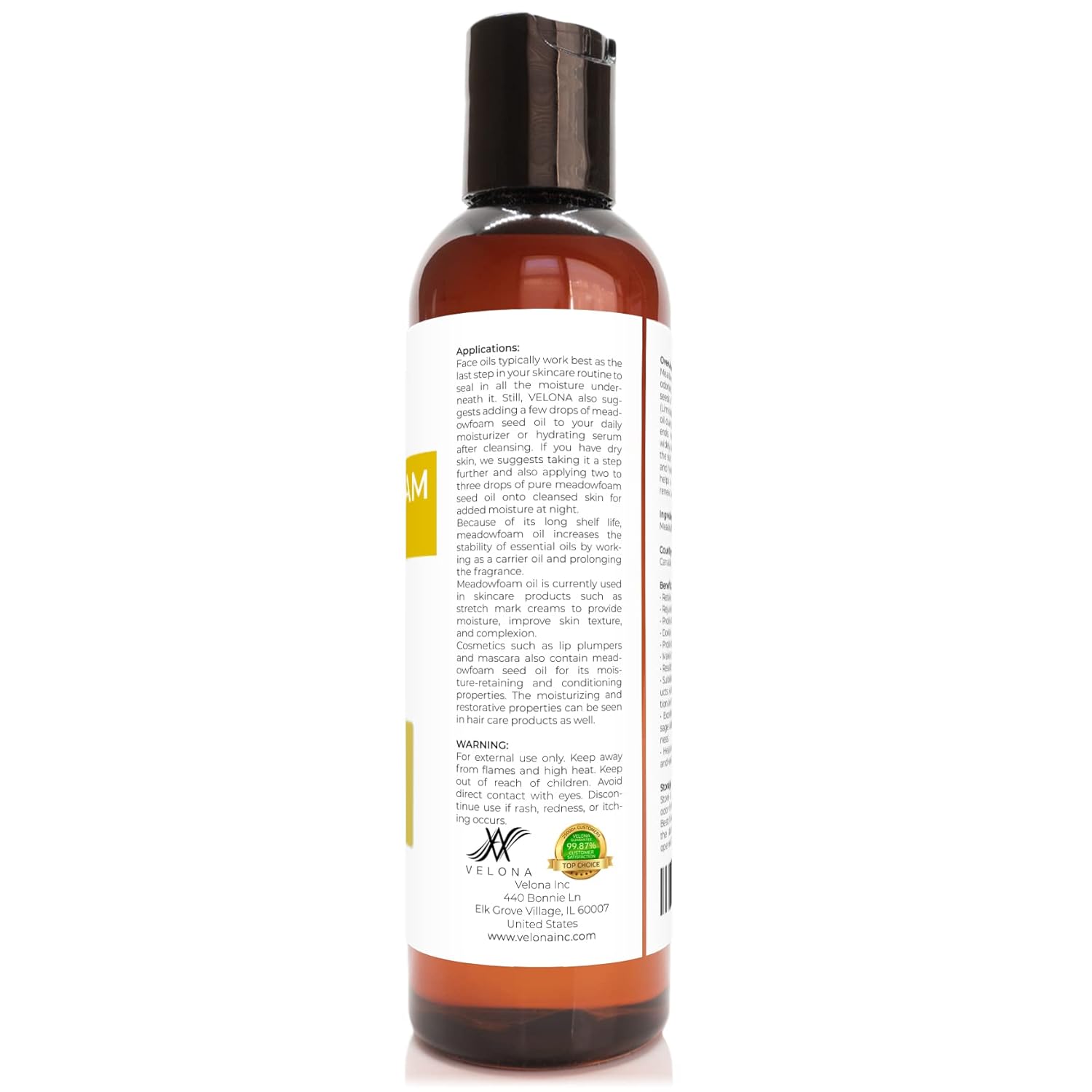 velona Meadowfoam Seed Oill 4 oz | 100% Pure and Natural Carrier Oil | Refined, Cold pressed | Cooking, Skin, Hair, Body & Face Moisturizing | Use Today - Enjoy Results : Beauty & Personal Care