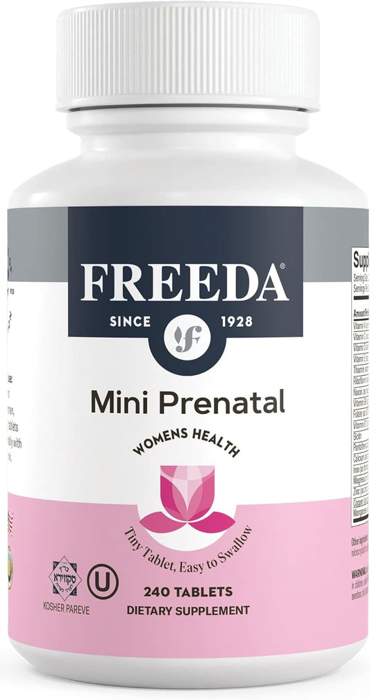 Freeda Mini Prenatal Vitamin - Kosher Prenatals -Tiny Easy To Swallow Tablets - Prenatal Vitamins With Iron, Prenatal Folic Acid/Folate, Vitamin D - Pre Natal Multivitamin For Pregnant Women