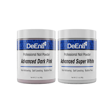Deenti Pink & White Acrylic Nail Powder Set, Dark Pink 2Oz + Bright White 2Oz, Professional Nail Powder For Manicure, Nail Art, Fake Nails, Nail Carving And Extensions