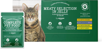 By Amazon Complete Balanced Food For Adult Cats, Meat Selection In Jelly, 4.8 Kg (48 Packs Of 100G)Cz801055-02/ Cz843