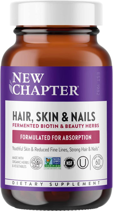 New Chapter Biotin Supplement, Vegan Hair Skin And Nails Vitamins With Fermented Biotin + Astaxanthin - 60 Count
