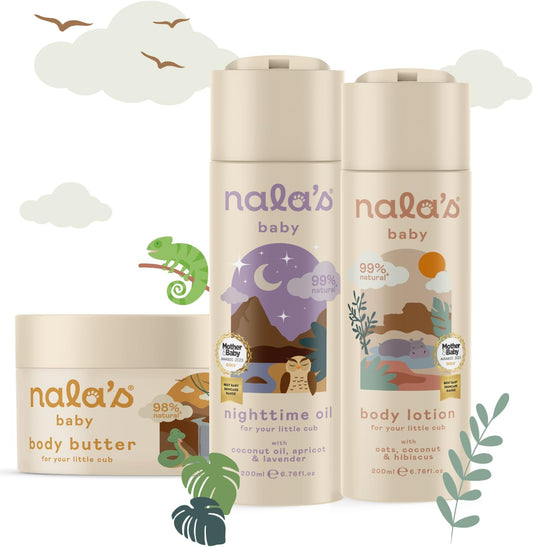 Nala'S Baby Skin Bundle | Body Butter, Body Lotion, Nighttime Oil | Award-Winning | Dermatologically-Tested And Paediatrician-Approved | Tear-Free | Soothing Oat And Shea Butter | Vegan | Nalas Baby