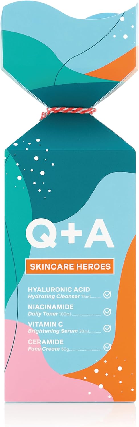 Q+A Skincare Heroes Gift Set, Contains Hyaluronic Acid Hydrating Cleanser 75ml, Vitamin C Brightening Serum 30ml, Ceramide Face Cream 50g, and Niacinamide Daily Toner 100ml : Amazon.co.uk: Beauty