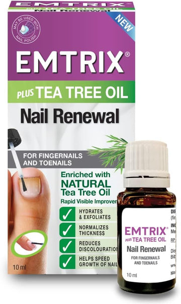 Emtrix Nail Renewal With Natural Tea Tree Oil, For Damaged Nails | Nail Strengthener And Healthy Nail Growth Product | For Fingernails And Toenails | Vegan Friendly | 10 Ml