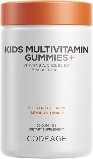 Codeage Kids Multivitamin Gummies Supplement - Vitamins A, C, D2, B6, B12, Zinc, Folate, Iodine - 2-Month Supply Children'S Vitamins - Non-Gmo, Gluten-Free, Dairy-Free - Mixed Fruits - 60 Gummies