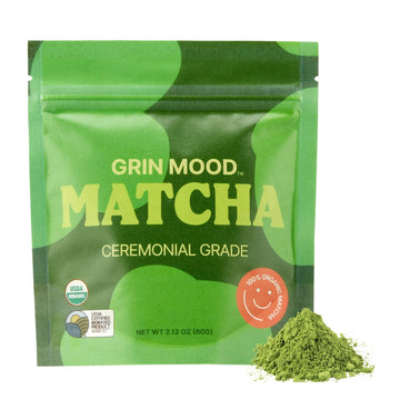 Grin Mood Matcha Organic Ceremonial Green Tea Powder(2.12Oz) - Decaffeinated First Harvest Green Tea, Authentic Korean Matcha, Halal, Eco-Friendly Recyclable Package