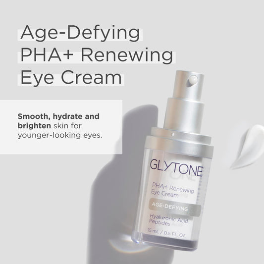 Glytone Age-Defying Pha+ Renewing Eye Cream For Wrinkles| Anti Aging Under Eye Cream With Hyaluronic Acid Peptides| Targets Puffiness, Bags, Wrinkles & Dark Circles| Brightening Moisturizer| 0.5 Fl Oz