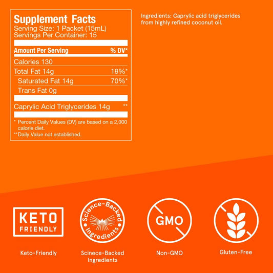 Bulletproof Brain Octane C8 Mct Oil Packets, Pack Of 15, Keto Supplement For Sustained Energy