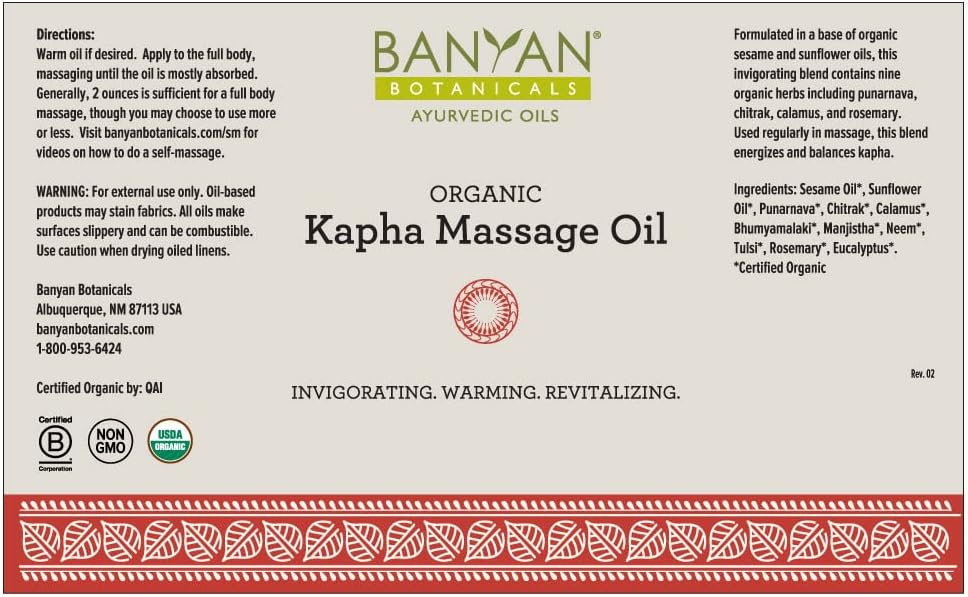 Banyan Botanicals Kapha Massage Oil – Organic Ayurvedic Massage Oil w