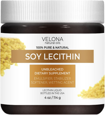 Velona Pure Liquid Soy Lecithin 4 Oz | Food Grade | Unbleached| Emulsifier, Stabilizer, Softener, Smoother, Wetting Agent | Use Today - Enjoy Results
