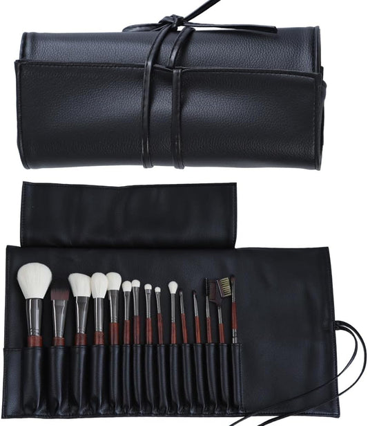 Mond'Sub Makeup Brush Case Travel, Makeup Brush Case Roll Up,Brush Holder Makeup,Holder Organizer Brushes Pouch Cosmetic Bag For TravelRolling Bag Storage Case Pu Leather, Deeply Black, Makeup Brush