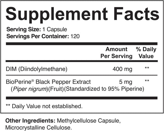 Nutriflair Dim Supplement 400Mg With Bioperine, 120 Capsules - Diindolylmethane - Estrogen Metabolism Support & Hormone Balance, Menopause, Pcos, Acne And Skin Care For Men & Women - Compare To 300Mg
