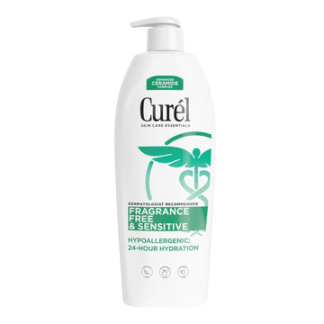 Curel Fragrance Free Comforting Body Lotion, Unscented Dry Skin Moisturizer For Sensitive Skin, With Advanced Ceramide Complex, Repairs Moisture Barrier, 20 Oz