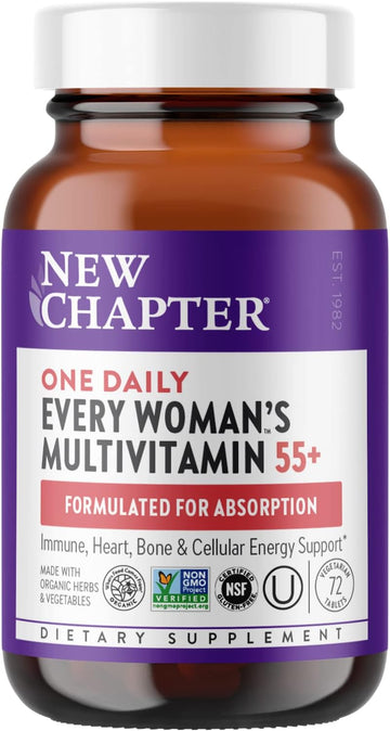 New Chapter Women'S Multivitamin 50 Plus For Cellular Energy, Heart & Immune Support With 20+ Nutrients + Astaxanthin - Every Woman'S One Daily 55+, Gentle On The Stomach, 72 Count