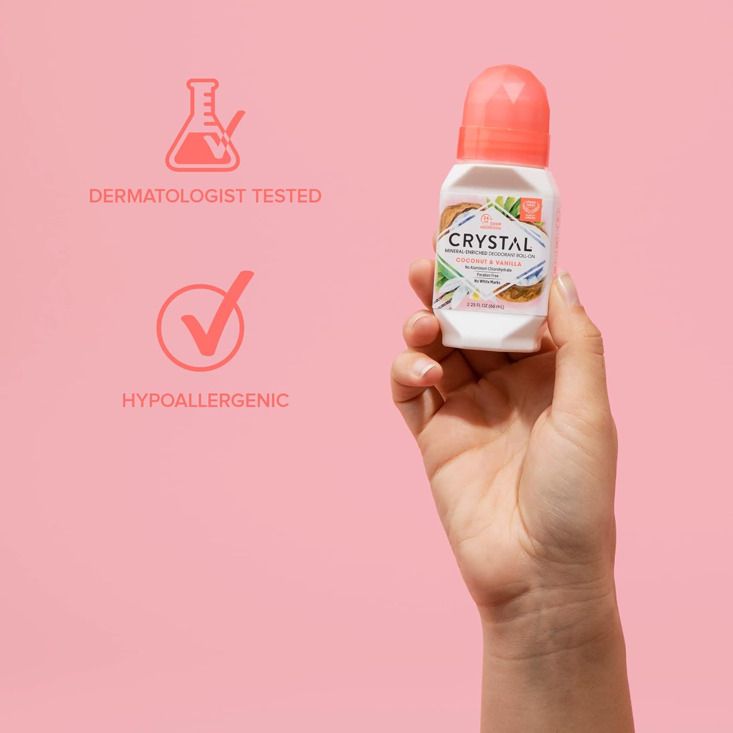 CRYSTAL Mineral Deodorant Coconut Vanilla Roll-On Body Deodorant With 24-Hour Odor Protection, Paraben Free, 2.25 FL OZ (Packaging May Vary) (2.25 Fl Oz/66ml) : Beauty & Personal Care