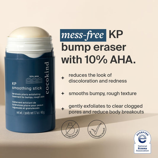 Cocokind Kp Smoothing Stick, Mess-Free Keratosis Pilaris Bump Body Scrub, All Skin Types Including Sensitive Skin, Fragrance Free, Cruelty Free, Vegan, 1.7 Oz