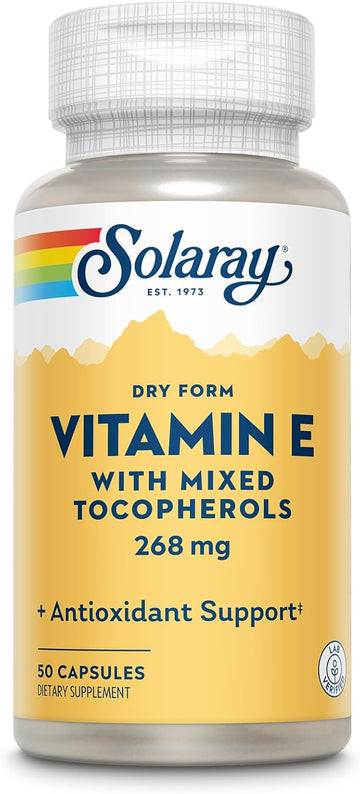 Solaray Vitamin E 400 Iu (268Mg), Dry Form With Mixed Tocopherols Vitamin E - Antioxidant Supplement, Pms And Menopause Support - 60-Day Guarantee, Lab Verified - 50 Servings, 50 Capsules