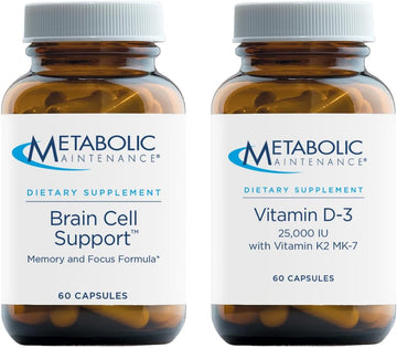 Metabolic Maintenance Brain Cell + Vitamin D3 25,000 Iu - Citicoline, Dmae, Ginkgo And More For Memory & Focus (60 Caps), Potent Vitamin D With Vitamin K2 For Bone Density & Health (60 Caps)