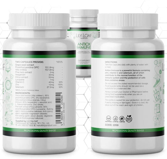 Antiox-Immune | Grapeseed, Zinc, Vitamin C, Lycopene | 90 Vegan Capsules | 45-Day Supply