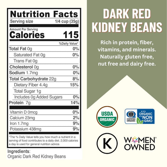 Mountain High Organics, Certified Organic Dark Red Kidney Beans, Pack Of 6 1Lb Bags