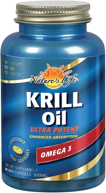 Nature's Life Krill Oil 1000mg, Ultra Potent Mini Softgels | Immune, H