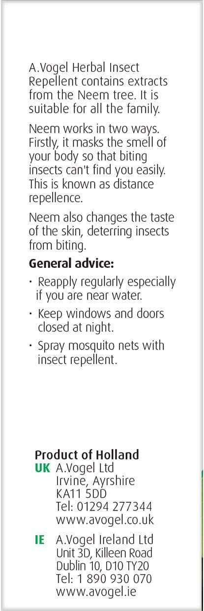 A.Vogel Neem Insect Repellent Spray | Made from Neem Seed Extract | DEET-free Herbal Repellent for Insects such as Midges, Mosquitos & Flies | 50ml : Amazon.co.uk: Health & Personal Care