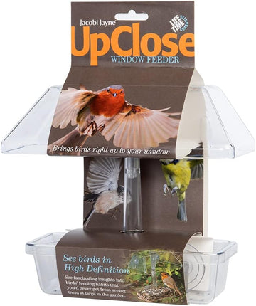 Window Bird Feeder With Strong Suction Cups - Jacobi Jayne® Upclose™ Window Bird Seed Feeder For Small Birds. With Protective Roof To Shield Birds From Rain And Drainage Holes To Prevent WaterloggingUc-Wf