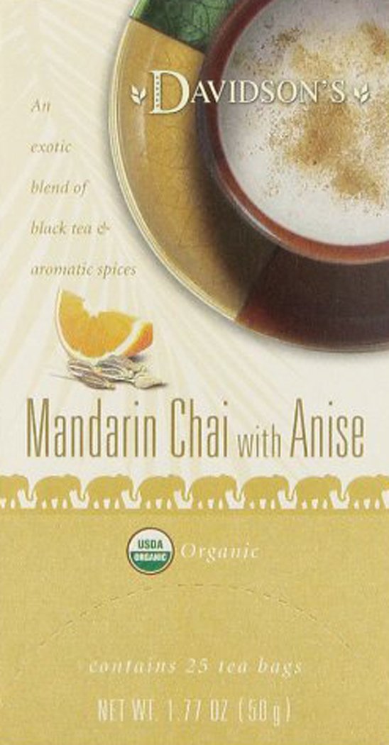 Davidson'S Organics, Mandarin Chai W/Anise, 25-Count Tea Bags, Pack Of 6