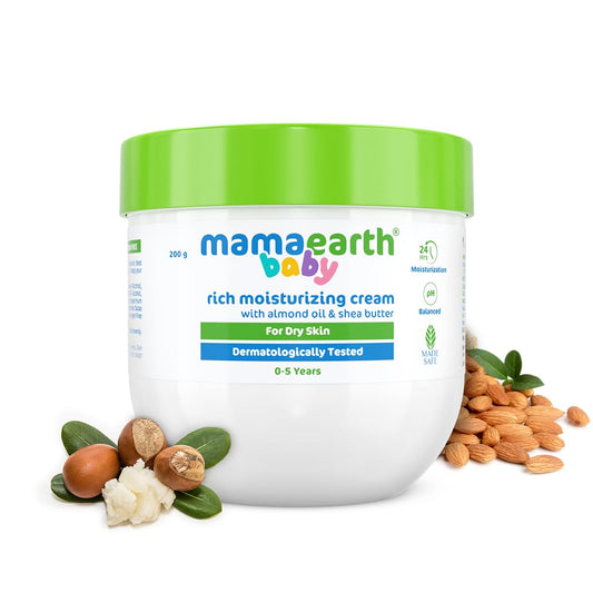 Mamaearth Baby Rich Moisturizing Cream For Dry Skin | 2-In-1 Face & Body Moisturizer | Soothes, Nourishes & Softens Skin | With Almond Oil & Shea Butter | 7.05 Oz/200 G