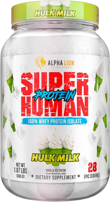 Alpha Lion Superhuman Whey Protein Powder, Great Tasting Pure Whey Protein Isolate, Low Carb, Low Sugar, No Bloat Post Workout, Muscle Recovery & Growth (28 Servings, Hulk Milk)