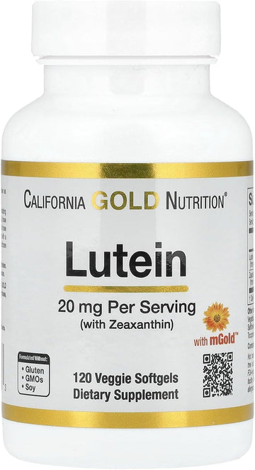 Lutein With Zeaxanthin, Extracted From Marigold Flowers, Supports Overall Macular Health, Non Gmo, Soy Free, Gluten Free, 20 Mg, 120 Veggie Softgels