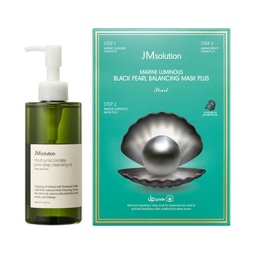 Jmsolution Skin Care Bundle- Heart Leaf Cleansing Oil With Black Pearl Facial Mask