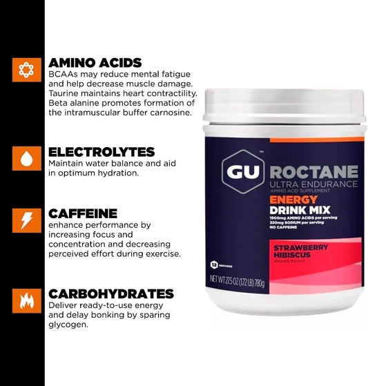 Gu Energy Roctane Ultra Endurance Energy Drink Mix, Strawberry Hibiscu