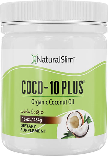 Naturalslim Coco10 Plus With Coq10 - Organic Coconut Oil For Cooking, Baking, Mixing With Shake Or Coffee - Fresh Flavor - 16 Oz