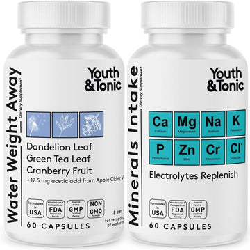 Water Weight Pills For Thin Waistline Belly Bloating Swelling & Temporary Water Retention + Electrolytes Replenish As Natural Diuretic Supplement For Woman & Men β 120 Capsules By Youth & Tonic