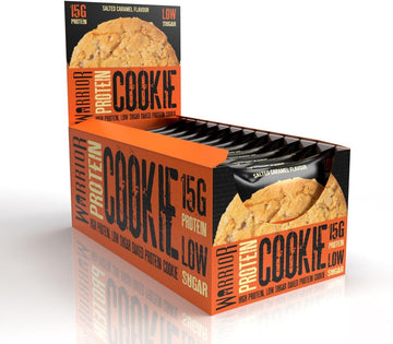 Warrior Protein Cookies – 15G Of Protein – Low Sugar – Baked Cookie Snack – 12 X 60G – Individually Wrapped – Vegetarian Friendly, Salted Caramel
