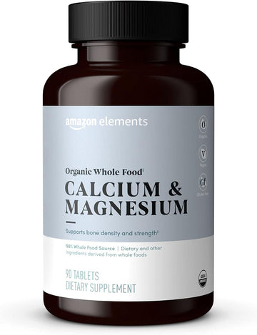 Amazon Elements Organic Whole Food Calcium & Magnesium, 90 Tablets