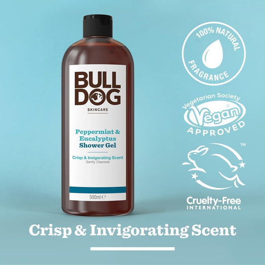 Bulldog Skincare Peppermint & Eucalyptus Shower Gel 500Ml - Men’S Shower Gel - Natural Fragrance