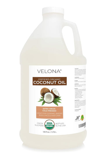Velona USDA Certified Organic Coconut Oil Extra Virgin - 1 Gallon / 128 Fl Oz | Food and Cosmetic Grade | in jar | Extra Virgin, Cold-Pressed