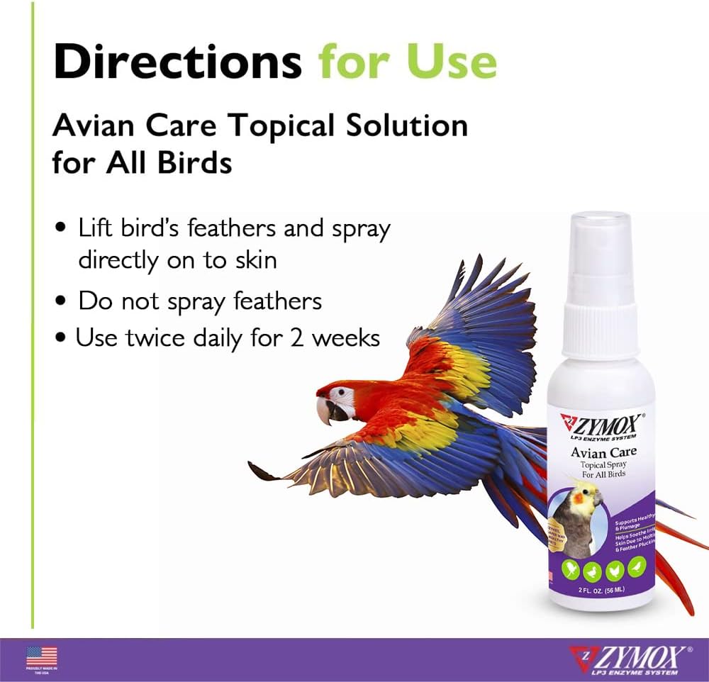 Zymox Avian Care Topical Spray for All Birds, 2 oz. β Soothes Irritated Skin & Supports Healthy Plumage for All Birds, Fowl & Poultry : Pet Supplies