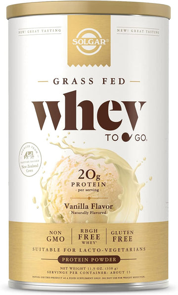Solgar Grass Fed Whey To Go Protein Powder Vanilla, 11.9 Oz - 20G Of G